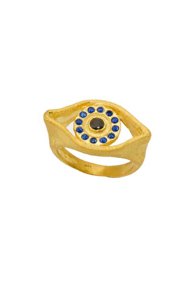 Made in Greece. Sterling Silver Plated in Gold. Evil Eye Ring. Greek Inspired Jewelry. 