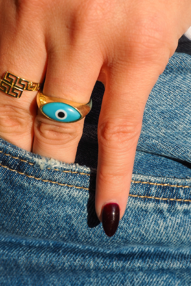 Selini Classic. Greek Inspired Jewelry. Evil Eye Ring. Summer Staple. 