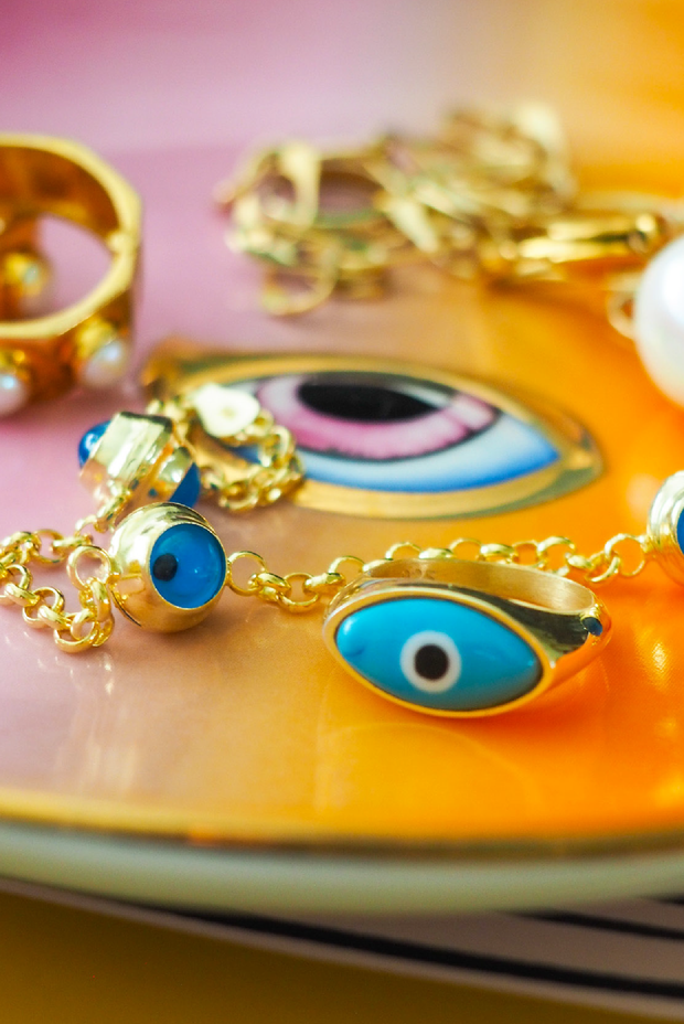 Selini Classic. Greek Inspired Jewelry. Evil Eye Ring. Summer Staple. 