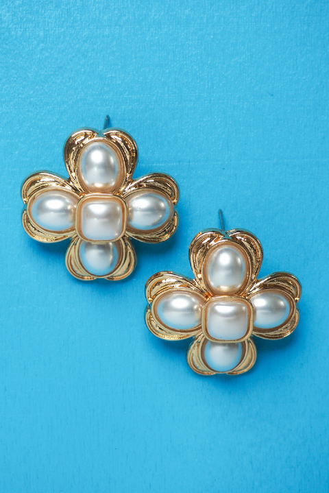 Selini Classic. Pearl Cross Earrings. Gold Rimmed. Summer Staple. 