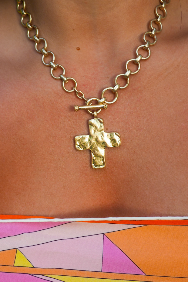 Selini Classic. Gold Chunky Necklace. Statement Piece of Jewelry. Cross Necklace. 