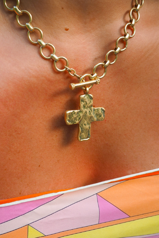 Selini Classic. Gold Chunky Necklace. Statement Piece of Jewelry. Cross Necklace. 
