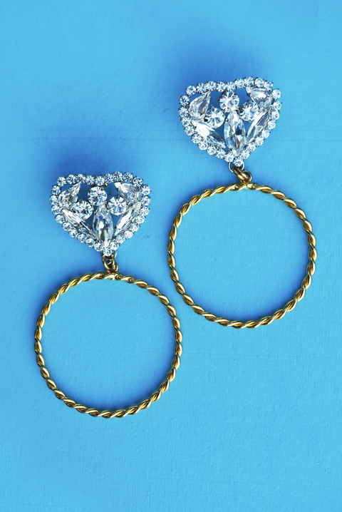 Made in Greece. Swarovski Crystals. 24K Gold Plated Brass Stud. Statement Earrings. 