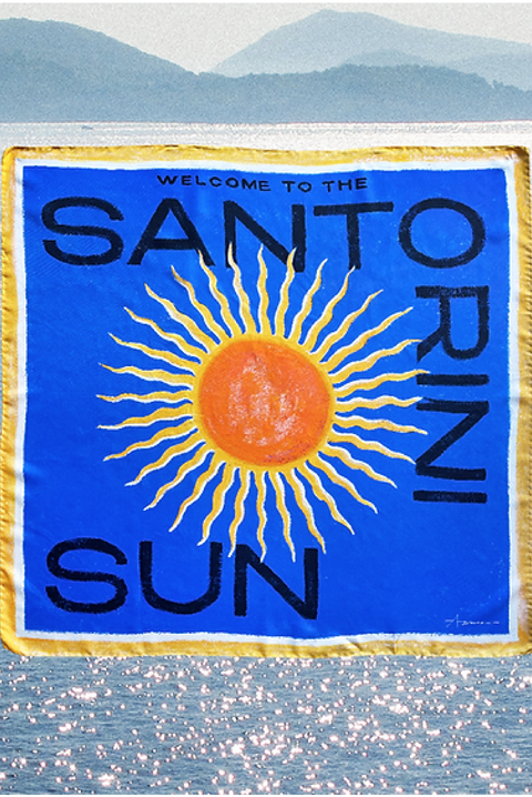 Made in Italy. 100% Silk. Sun Scarf. Greek Inspired Design. 