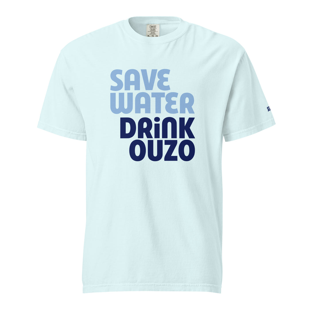 Save Water Drink Ouzo T-Shirt made by Greek brand, Selini.