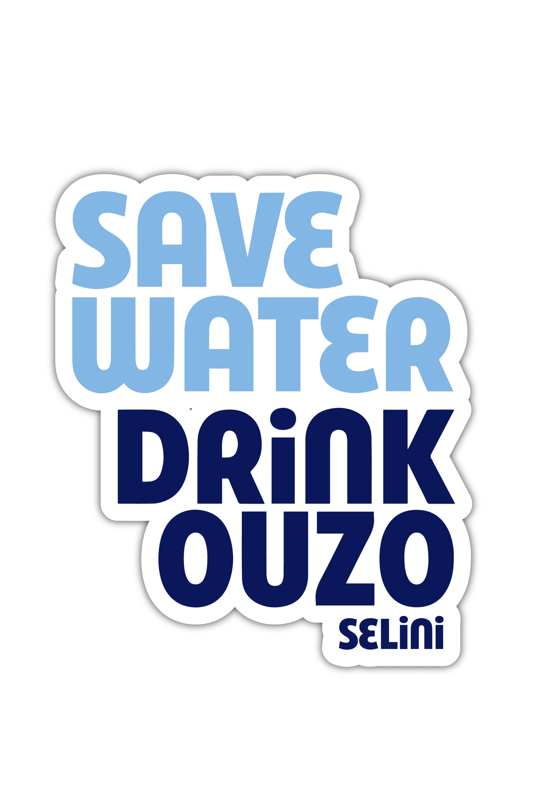 Selini Classic. Funny Greek Inspired Sticker. Ouzo in Greece. Blue Lettering. 