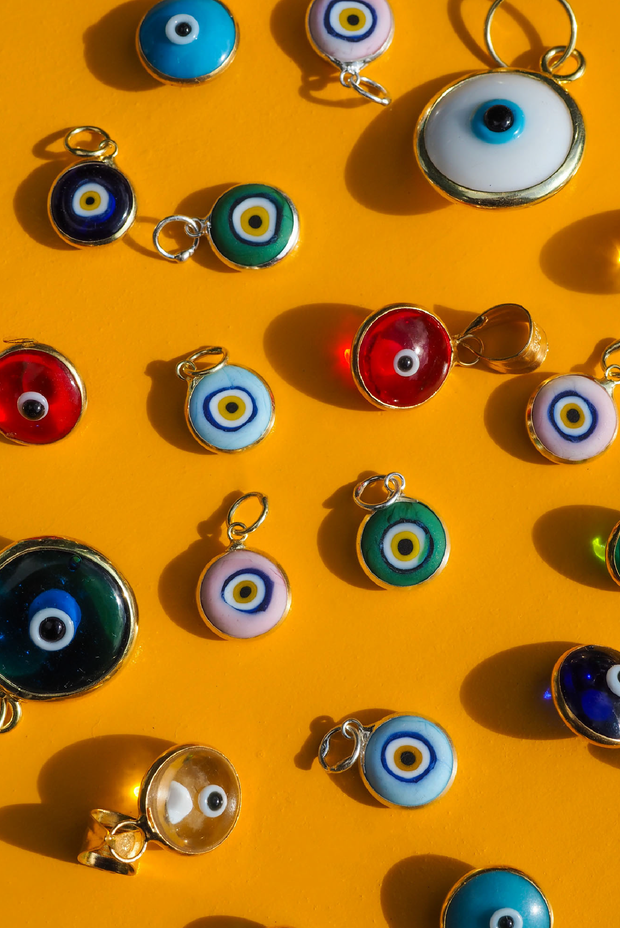 Selini Classic. Gold Plated Jewelry. Glass Evil Eye. Greek Statement Piece. 