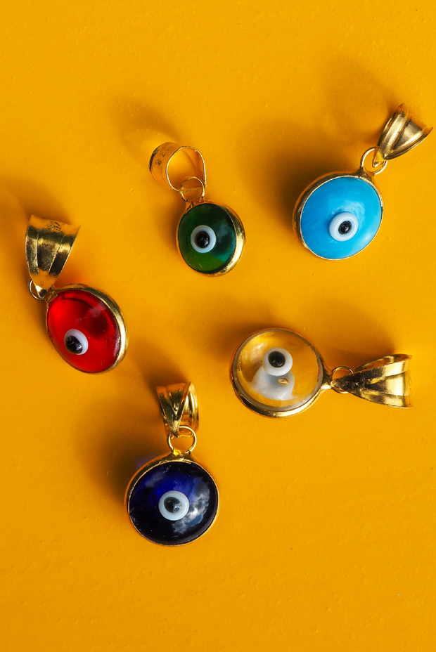 Selini Classic. Gold Plated Jewelry. Glass Evil Eye. Greek Statement Piece. 