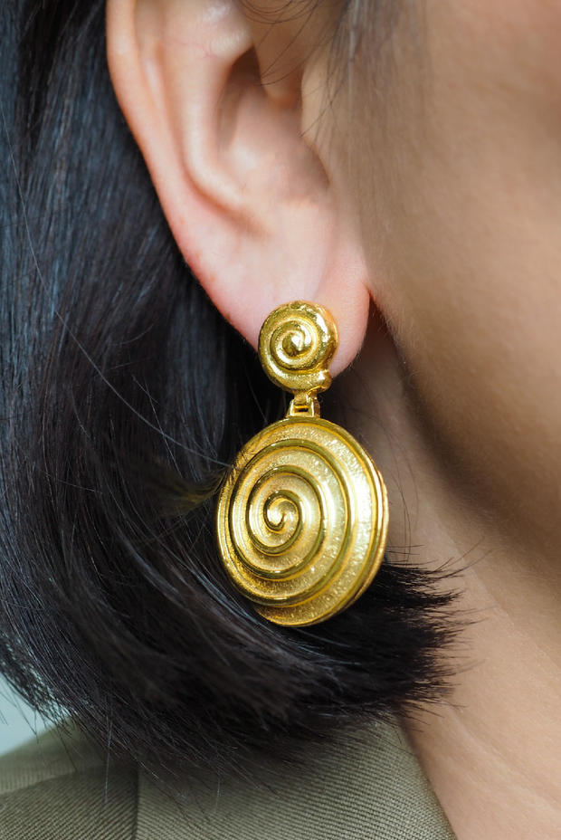 Made in Greece. Sterling Silver. 24K Plated Gold. Dangle and Spiral Earring.
