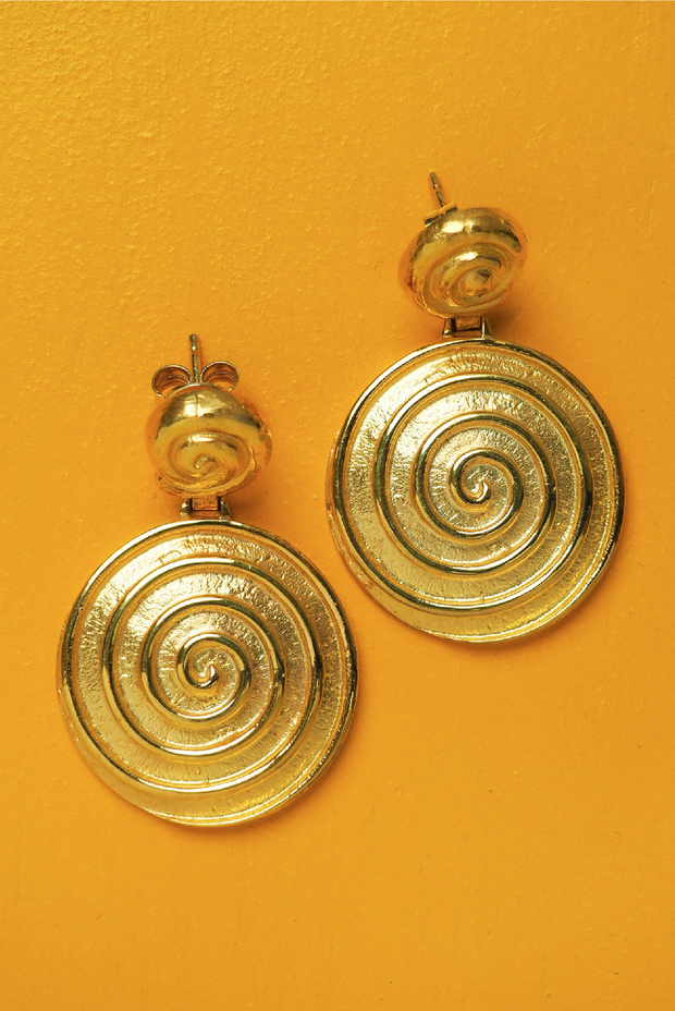 Made in Greece. Sterling Silver. 24K Plated Gold. Dangle and Spiral Earring.
