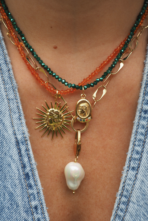 Made in Greece. Greek Inspired Jewelry. Sun Charm Necklace. Colorful Pieces. 