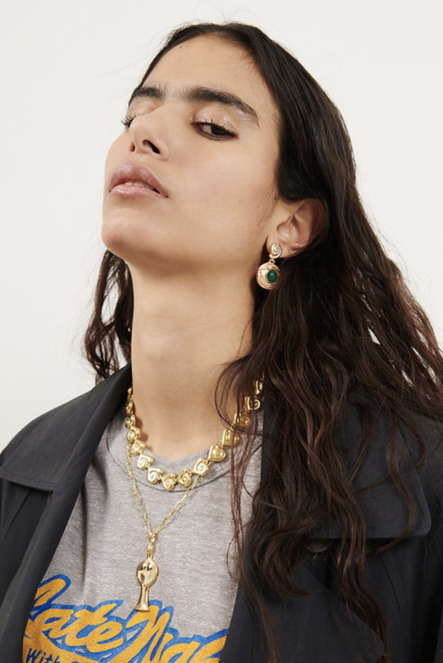 Made in Greece. Fine 925 Silver with 18k Gold Plating. Malachite Stone. Statement Earrings. 