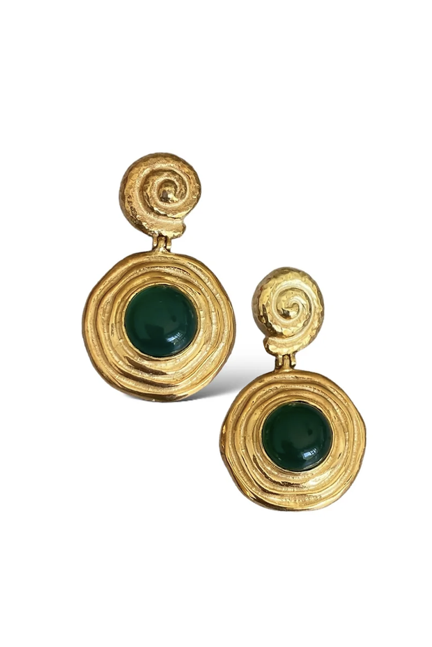 Made in Greece. Fine 925 Silver with 18k Gold Plating. Malachite Stone. Statement Earrings. 