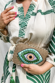 Selini Classic. Evil Eye Clutch. Greek Inspired Clutch. Inner Lining. 