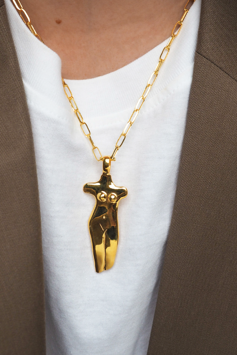 Made in Greece. 24K Gold Plating. Chain Necklace with Woman Design. Unique Jewelry. 