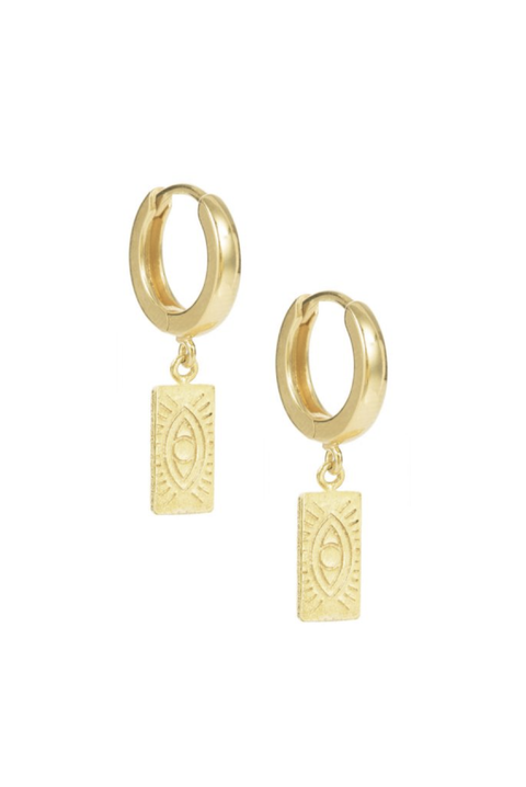 Made in Greece. Small Hoop Earrings. Evil Eye Earrings. Greek Design. 