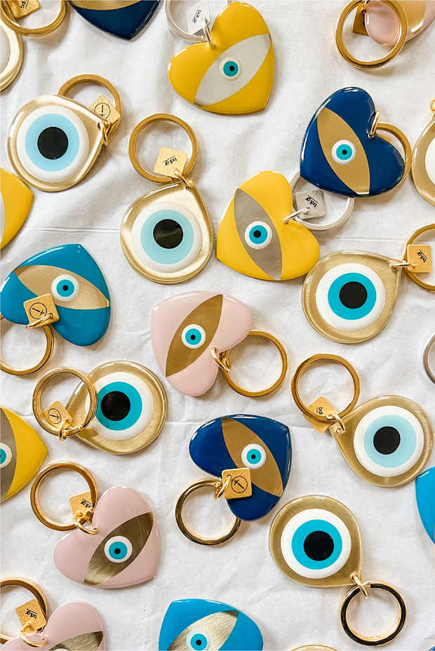 Made in Greece. Evil Eye Key Ring. Heart Key Ring. Colorful Accessory. 