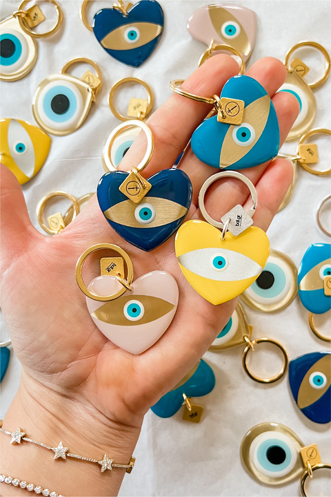 Made in Greece. Evil Eye Key Ring. Heart Key Ring. Colorful Accessory. 