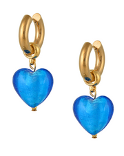 Made in Greece. Stainless Steel Gold Plated Hoop Earrings. Murano Glass Heart Earrings. Selini Staple. 