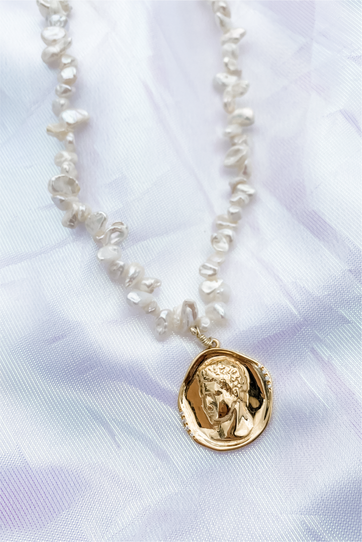 Hermis Lustre Pearl Necklace made by Greek brand Hermina Athens, sold by Selini.