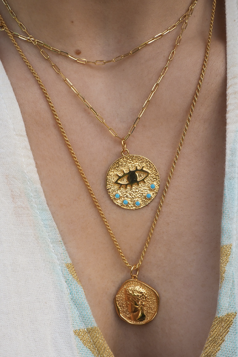 Made in Greece. Gold Plated Silver. Large Pendant Necklace. Statement Greek Jewelry. 