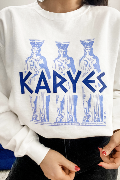 Selini Classic. 50% Cotton, 50% Polyester.  Karyes Location Sweatshirt. Greek Inspired Design.