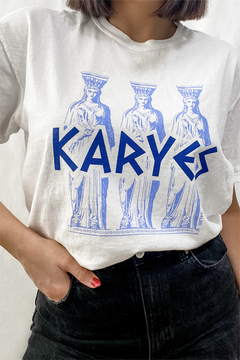 Selini Classic. 100% Cotton. Karyes Location T-Shirt. Greek Inspired Design.