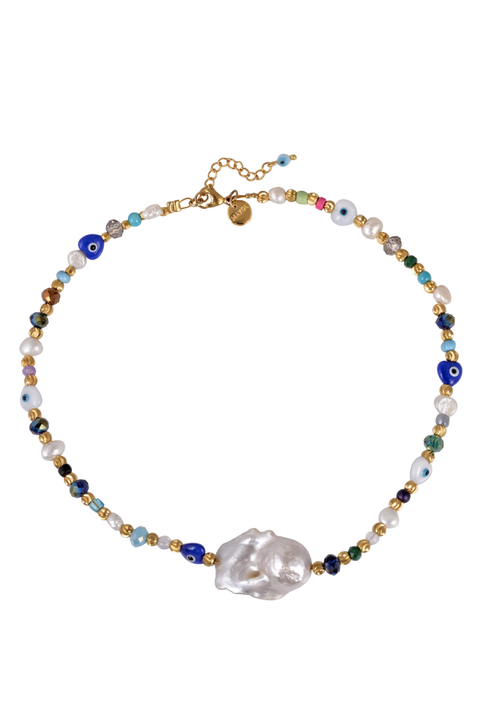 Made in Greece. Freshwater Baroque Pearls. 24K Gold Plated Beads. Statement Summer Choker. 