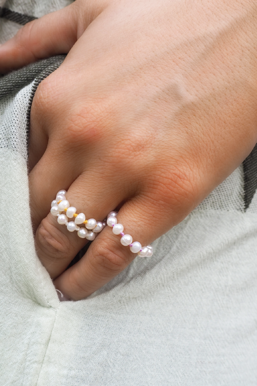 Knotted Pearl Rings made by Greek brand Hermina Athens, sold by Selini.