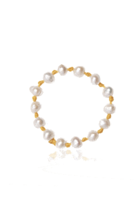 Made in Greece. Freshwater Cultured Pearls. Nylon Thread. Simple Stack Ring.
