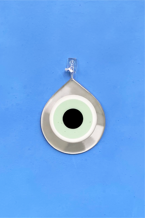 Made in Greece. Mati Drop Charm. Large Silver Evil Eye Charm. Greek Decor. 
