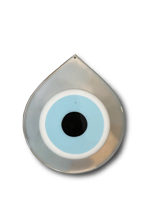 Made in Greece. Mati Drop Charm. Large Silver Evil Eye Charm. Greek Decor. 
