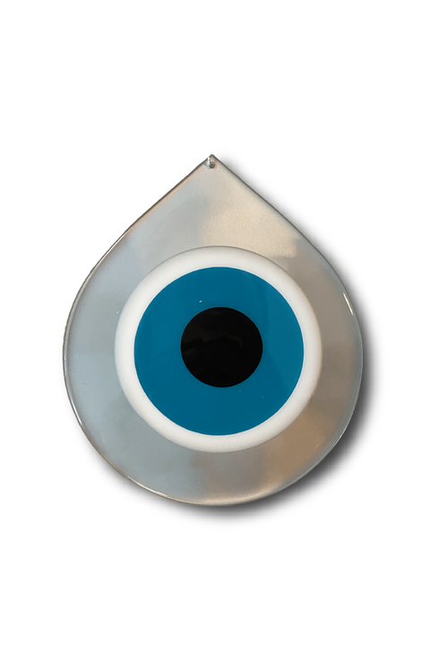 Made in Greece. Mati Drop Charm. Large Silver Evil Eye Charm. Greek Decor. 