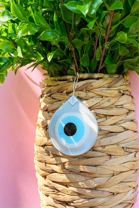 Made in Greece. Mati Drop Charm. Medium Silver Evil Eye Charm. Greek Decor. 