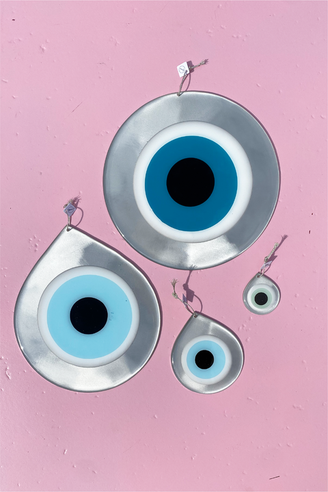 Made in Greece. Mati Drop Charm. Medium Silver Evil Eye Charm. Greek Decor. 