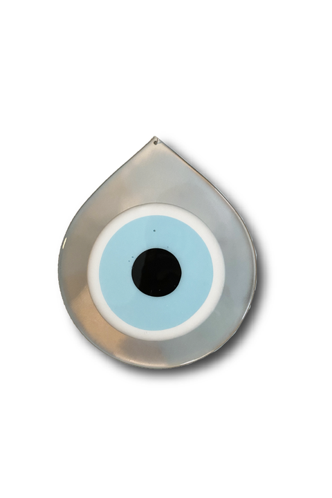 Made in Greece. Mati Drop Charm. Medium Silver Evil Eye Charm. Greek Decor. 