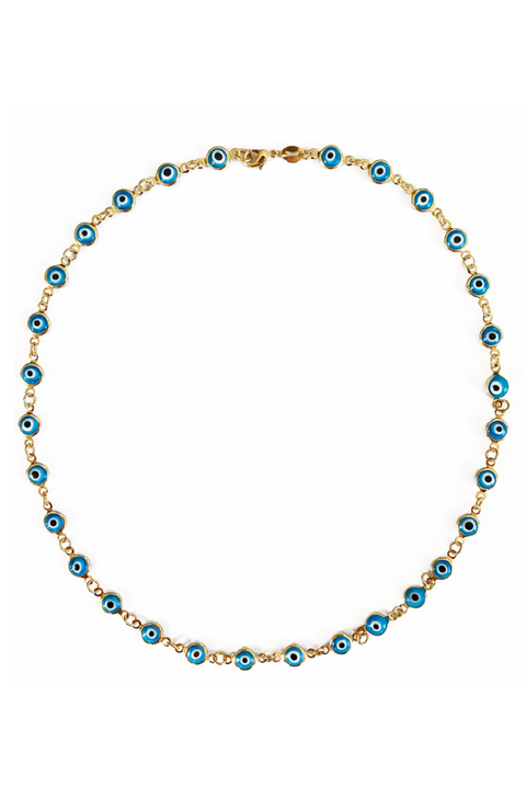 Selini Classic. Gold Plated Brass. Glass Beads. Evil Eye Necklace. 