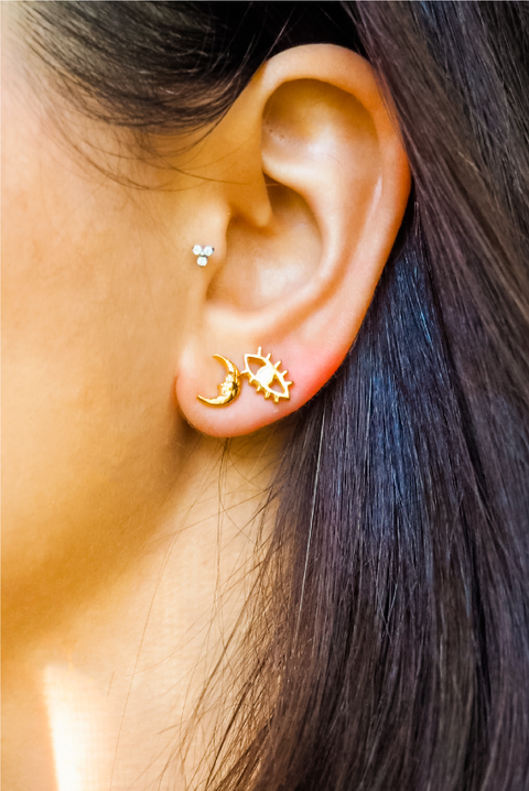 Made in Greece. Gold Plated Sterling Silver. Evil Eye Earrings. Stud Earrings. 