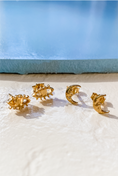 Made in Greece. Gold Plated Sterling Silver. Evil Eye Earrings. Stud Earrings. 
