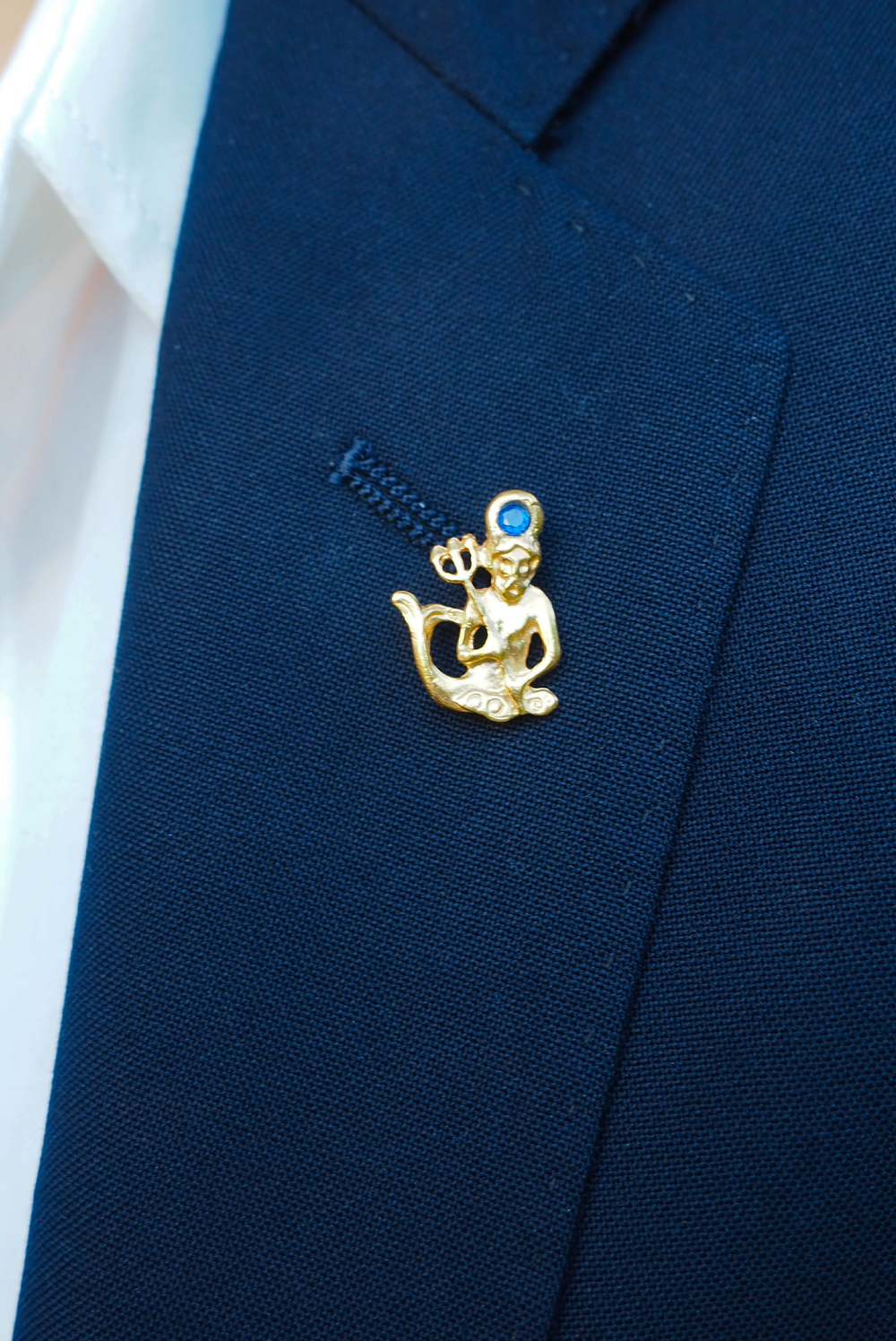 Poseidon Lapel Pin made by Greek brand Barbara Mitseli, sold by Selini.