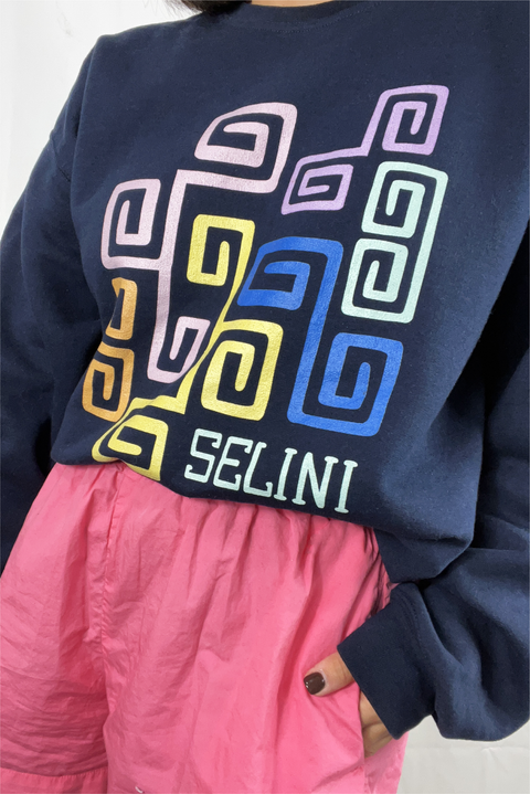 Selini Classic. 50% Cotton, 50% Polyester.  Rainbow Meandros Sweatshirt. Greek Inspired Design. 