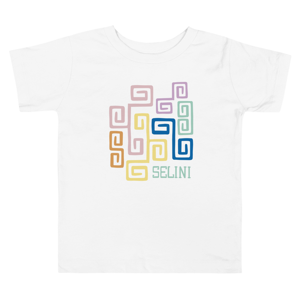 Selini Classic. 100% Cotton. Rainbow Meandros Toddler Tee. Greek Inspired Design.