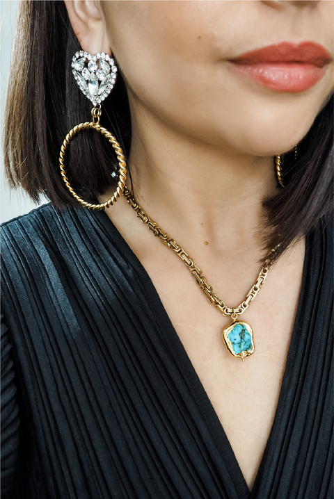Made in Greece. Swarovski Crystals. 24K Gold Plated Brass Stud. Statement Earrings. 
