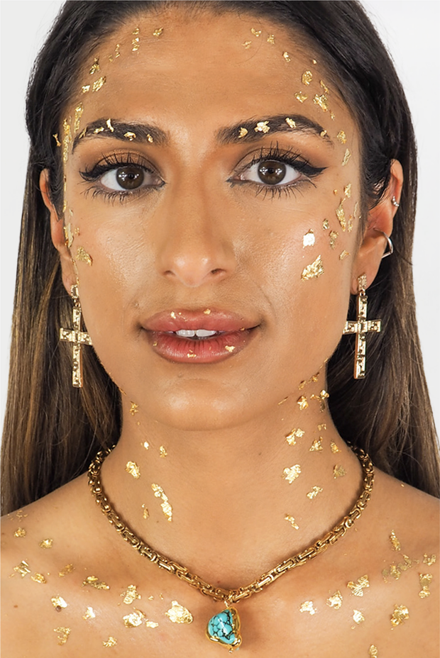 Selini Classic. Gold Plated Brass. Statement Earrings. Greek Inspired Cross Earrings. 