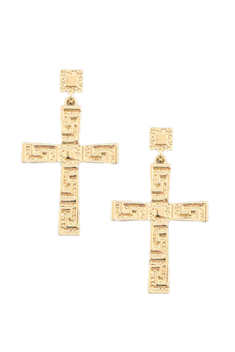 Selini Classic. Gold Plated Brass. Statement Earrings. Greek Inspired Cross Earrings. 