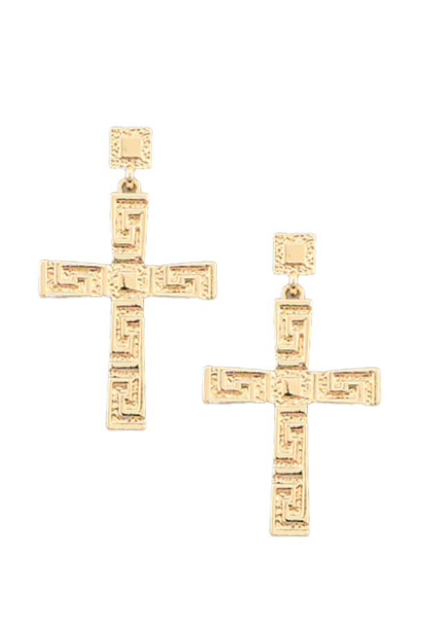 Selini Classic. Gold Plated Brass. Statement Earrings. Greek Inspired Cross Earrings. 